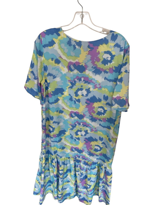 Adrienne Size L Aqua & Purple Polyester Short Sleeve Flowers V Neck Maxi Dress Aqua & Purple / L