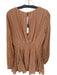 Free People Size L Tan Cotton Long Sleeve Lace Detail V Neck Dress Tan / L