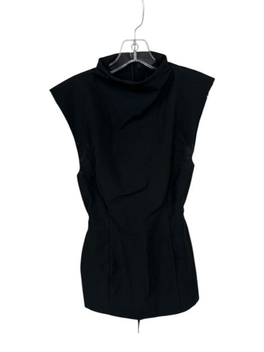 Zara Size L Black Cotton Sleeveless Mock Neck Front Tie Back Zip Dress Black / L
