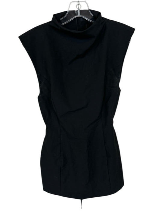 Zara Size L Black Cotton Sleeveless Mock Neck Front Tie Back Zip Dress Black / L
