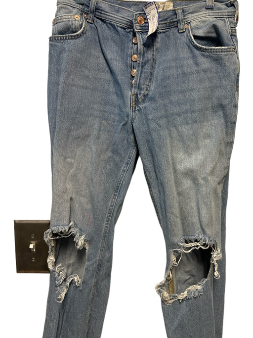 We The Free Size 27 Blue Denim Button Fly Straight Leg distressed Raw Hem Jeans Blue / 27