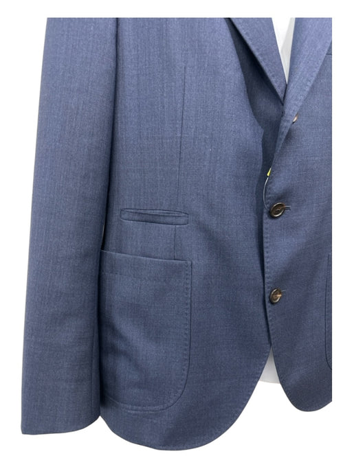 Brunello Cucinelli Like New Blue Wool Solid Peak Lapel Patch Pocket Men's Blazer 48