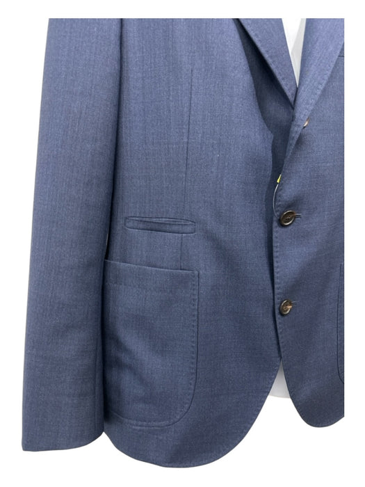 Brunello Cucinelli Like New Blue Wool Solid Peak Lapel Patch Pocket Men's Blazer 48