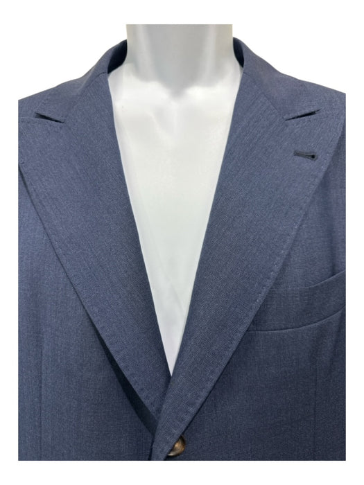 Brunello Cucinelli Like New Blue Wool Solid Peak Lapel Patch Pocket Men's Blazer 48