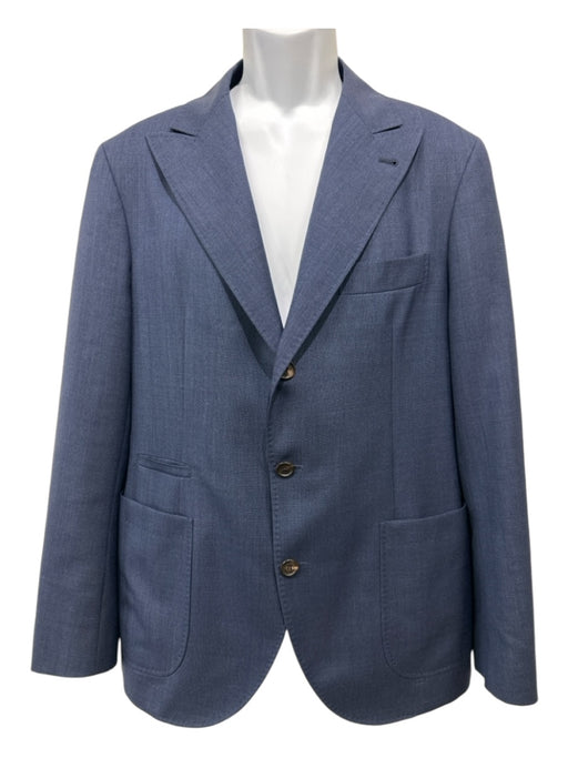 Brunello Cucinelli Like New Blue Wool Solid Peak Lapel Patch Pocket Men's Blazer 48