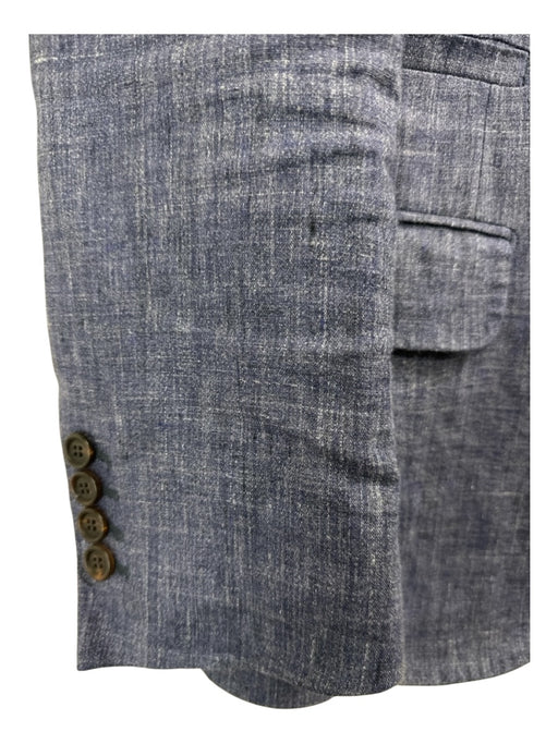 Brunello Cucinelli Blue Linen Blend Heathered Peak Lapel 2 Button Men's Blazer 48