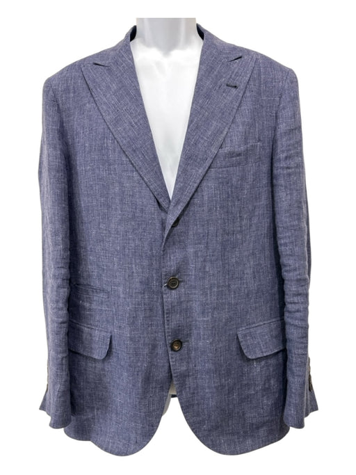 Brunello Cucinelli Blue Linen Blend Heathered Peak Lapel 2 Button Men's Blazer 48