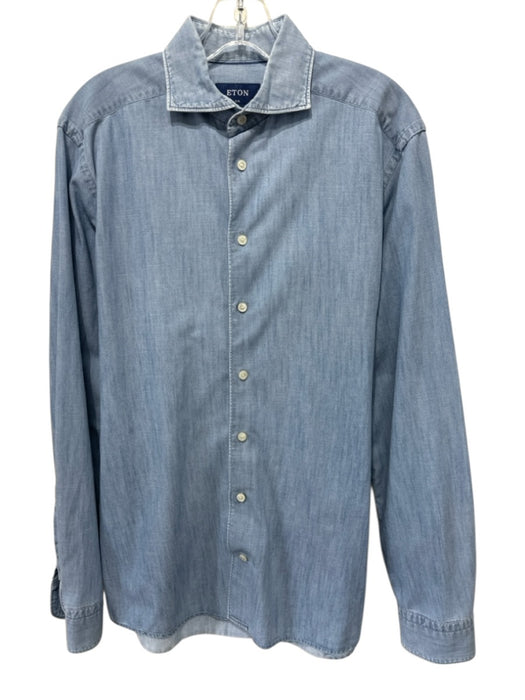 Eton Size M Light blue Cotton Solid Button Up Men's Long Sleeve Shirt Light blue / M