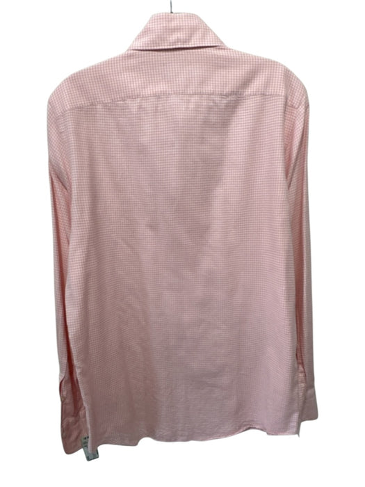 Finamore Size M Pink & White Cotton Blend Plaid Flannel Men's Long Sleeve Shirt Pink & White / M