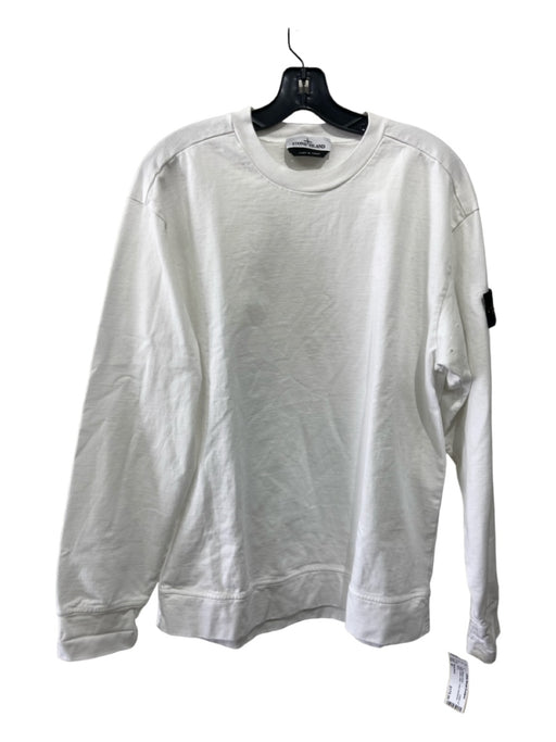 Stone Island Size M White Cotton Solid T Shirt Men's Long Sleeve Shirt M