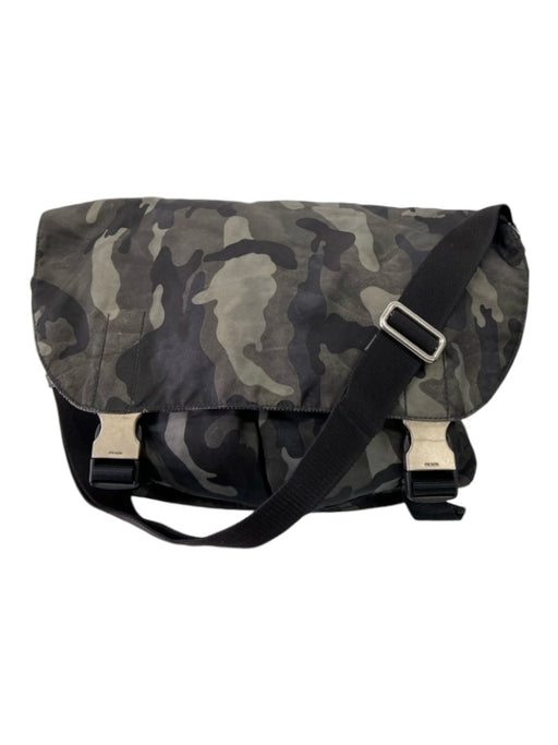 Prada Green & Gray Print Synthetic Camo Satchel Men's Accessories