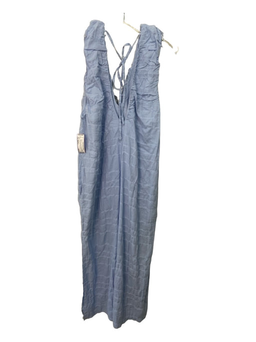 Free People Size Medium Blue Cotton Tank V Front & Back Maxi Textured Dress Blue / Medium