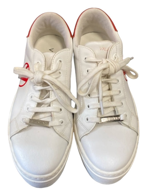 Valentino Shoe Size 7.5 White & Red Leather Lace Up Tennis Platform Shoes White & Red / 7.5
