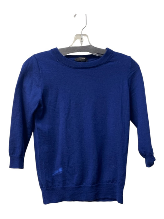 J Crew Size S Blue Cotton Blend Round Neck 3/4 Sleeve Ribbed Waist Sweater Blue / S