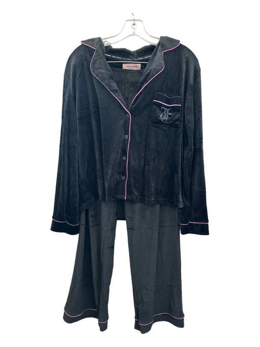 Juicy Couture Size L Black & Pink Velvet Long Sleeve Wide Leg Pajamas Black & Pink / L