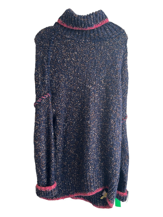Free People Size XS Navy Blue, Pink & Brown Wool Blend Chunky Knit Sweater Navy Blue, Pink & Brown / XS