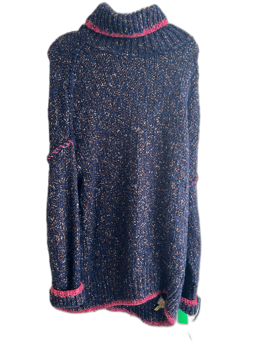 Free People Size XS Navy Blue, Pink & Brown Wool Blend Chunky Knit Sweater Navy Blue, Pink & Brown / XS