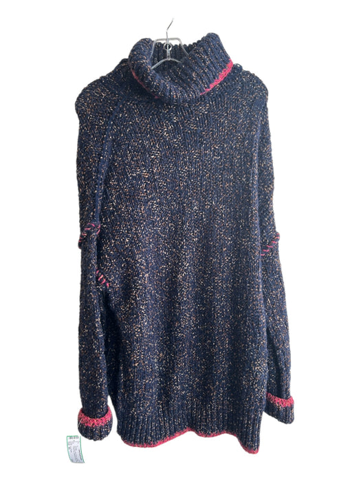 Free People Size XS Navy Blue, Pink & Brown Wool Blend Chunky Knit Sweater Navy Blue, Pink & Brown / XS