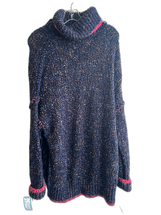 Free People Size XS Navy Blue, Pink & Brown Wool Blend Chunky Knit Sweater Navy Blue, Pink & Brown / XS