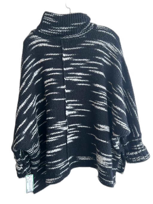 Intermix Size M/L Black & White Wool Blend Chunky Knit Striped Sweater Black & White / M/L