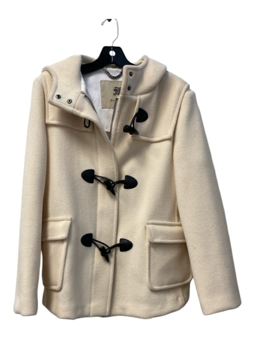 Burberry Cream Wool Pockets Toggle Clasp Pockets hood Coat Cream / 12