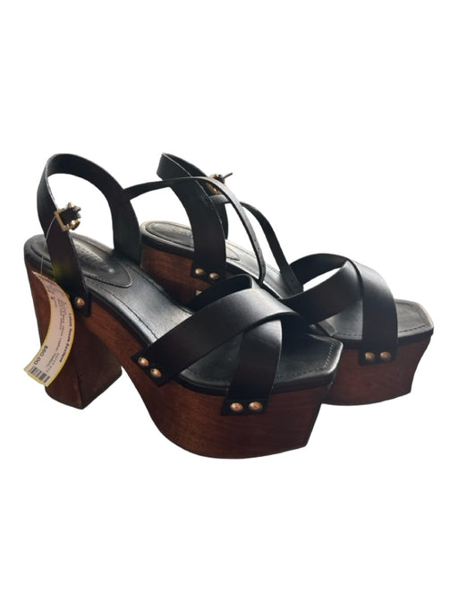 Schutz Shoe Size 8 Brown & Black Wood Leather Platform Block Heel Sandals Brown & Black / 8