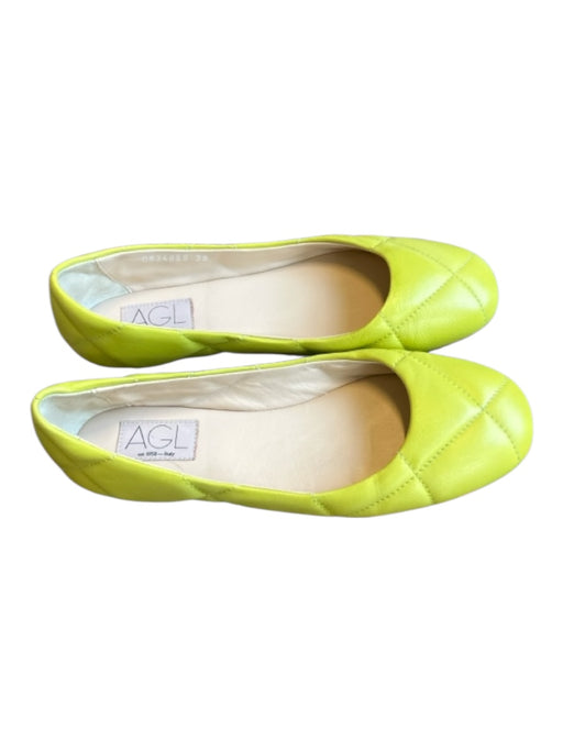 AGL Shoe Size 38 Chartreuse Leather Quilted Round Toe Flats Chartreuse / 38