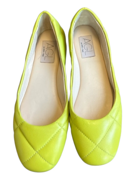 AGL Shoe Size 38 Chartreuse Leather Quilted Round Toe Flats Chartreuse / 38