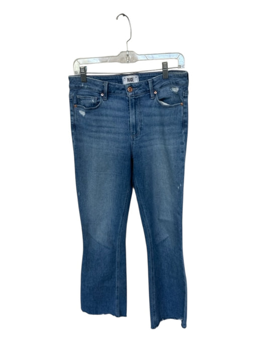 Paige Size 28 Med Dark Wash Cotton Blend Mid Rise Flare Cropped Jeans Med Dark Wash / 28