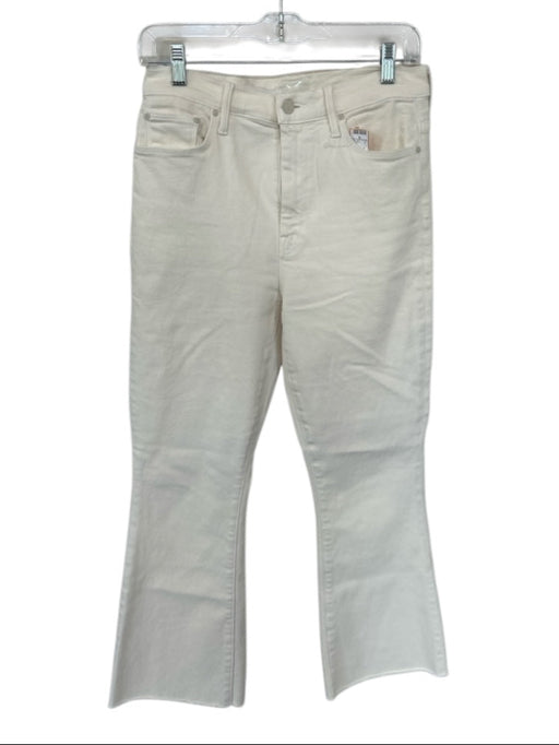 Mother Size 29 Cream Cotton Blend High Waist Bootcut Cropped Raw Hem Jeans Cream / 29