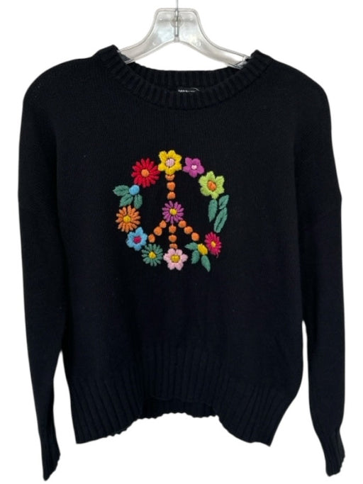 Minnie Rose Size M Black & Multi Cotton Long Sleeve Peace Sign Sweater Black & Multi / M