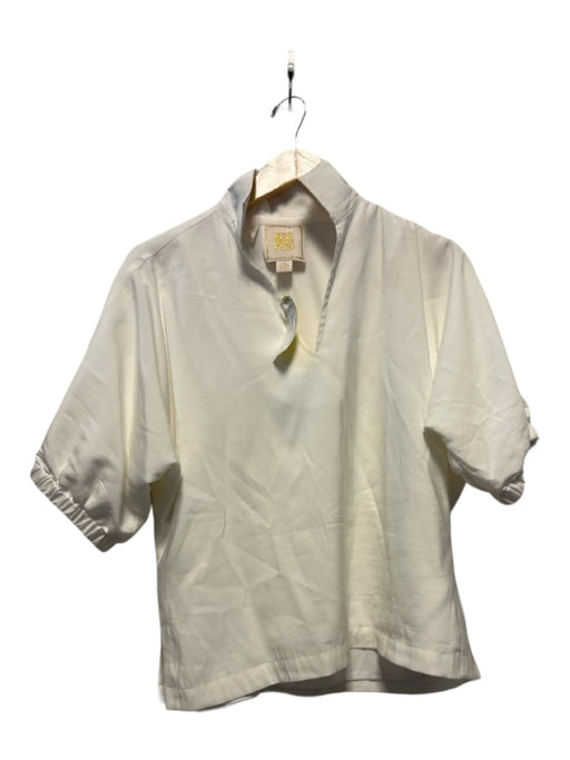 Emily McCarthy Size XS White Rayon Blend Short Sleeve Collar V Neck Top White / XS