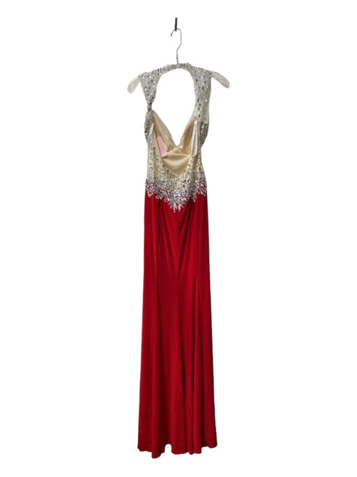 Cinderella Divine Size 6 red & cream Polyester Rhinestone V Neck Open Back Gown red & cream / 6