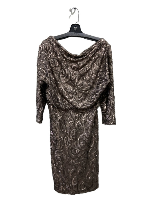 Badgley Mischka Size 10 Gold All Over Sequins Boat Neck Long Sleeve Dress Gold / 10