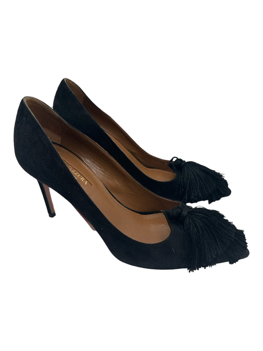 Aquazzura Shoe Size 36.5 Black Suede Pointed Toe Tassle Detail Stiletto Pumps Black / 36.5