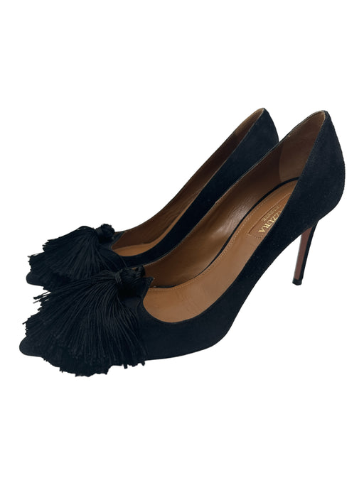 Aquazzura Shoe Size 36.5 Black Suede Pointed Toe Tassle Detail Stiletto Pumps Black / 36.5