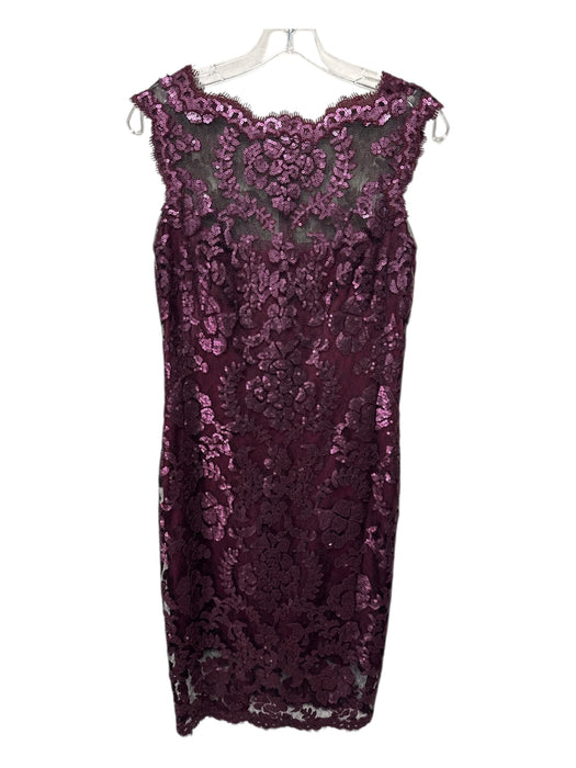 Tadashi Shoji Size 6 Deep Purple Nylon Blend Sequin Overlay Floral Dress Deep Purple / 6