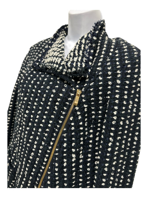 Escada Size 38 Navy Blue & White Cotton Blend Collared Spots Zip Up Jacket Navy Blue & White / 38