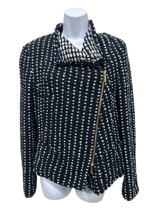 Escada Size 38 Navy Blue & White Cotton Blend Collared Spots Zip Up Jacket Navy Blue & White / 38