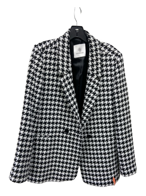 Anine Bing Size L White & Black Polyester Blend Houndstooth Button Blazer Jacket White & Black / L