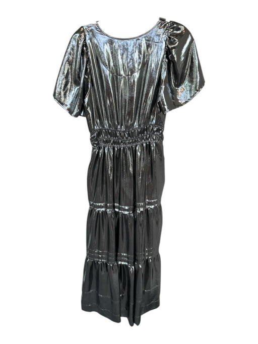 Anthropologie Size XS Silver Polyester Metallic V Neck Cinched Waist Maxi Gown Silver / XS