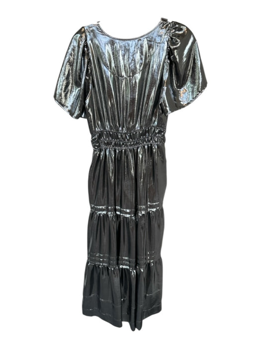 Anthropologie Size XS Silver Polyester Metallic V Neck Cinched Waist Maxi Gown Silver / XS