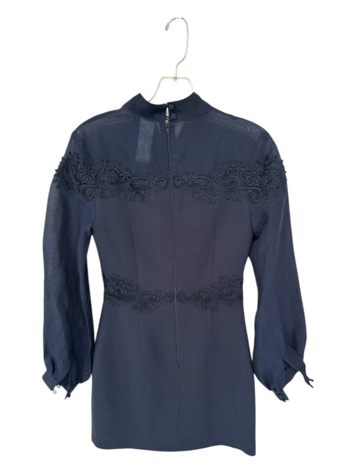 Keepsake Size XS Navy Polyester Blend Long Sleeve Mock Collar Lace Detail Dress Navy / XS