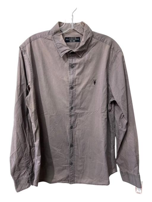 ALLSAINTS Size L Grey Cotton Solid Button Up Collared Men's Long Sleeve Shirt L