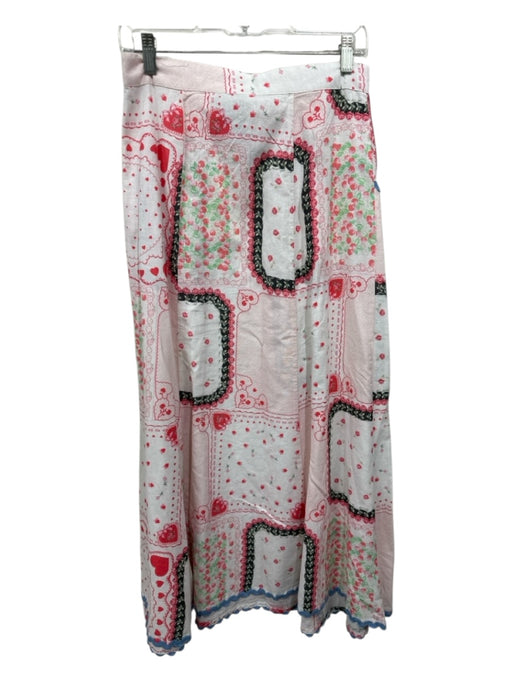 Damson Madder Size 10 Red, White & Blue Organic Cotton Side Zip Floral Skirt Red, White & Blue / 10