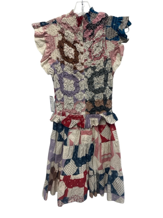 Sea New York Size Medium Blue, Pink, Red Cotton Shirred Quilted & Floral Dress Blue, Pink, Red / Medium