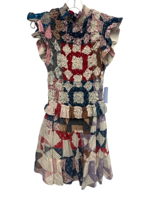 Sea New York Size Medium Blue, Pink, Red Cotton Shirred Quilted & Floral Dress Blue, Pink, Red / Medium