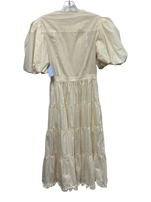 Ulla Johnson Size 6 Cream White Cotton Short Puff Sleeve Button Front Wrap Dress Cream White / 6