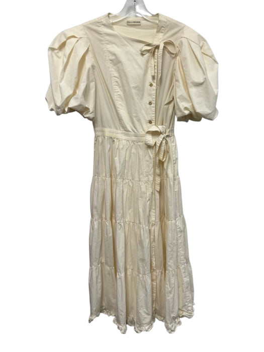Ulla Johnson Size 6 Cream White Cotton Short Puff Sleeve Button Front Wrap Dress Cream White / 6