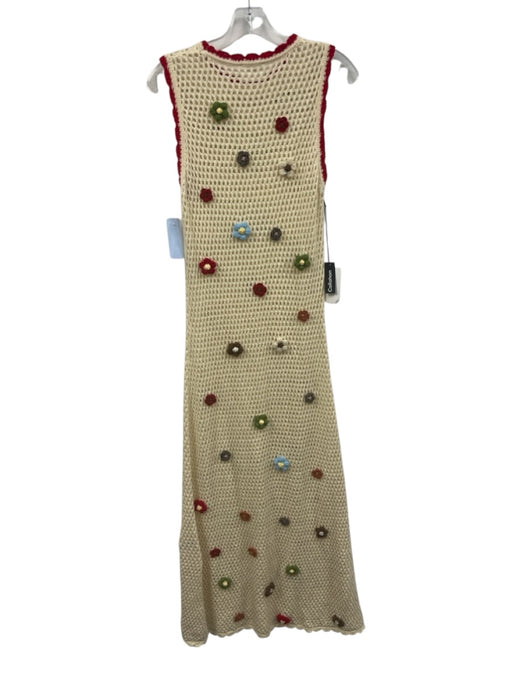 Callahan Size Large Cream, Red, Blue Cotton Blend Sleeveless Floral Midi Dress Cream, Red, Blue / Large